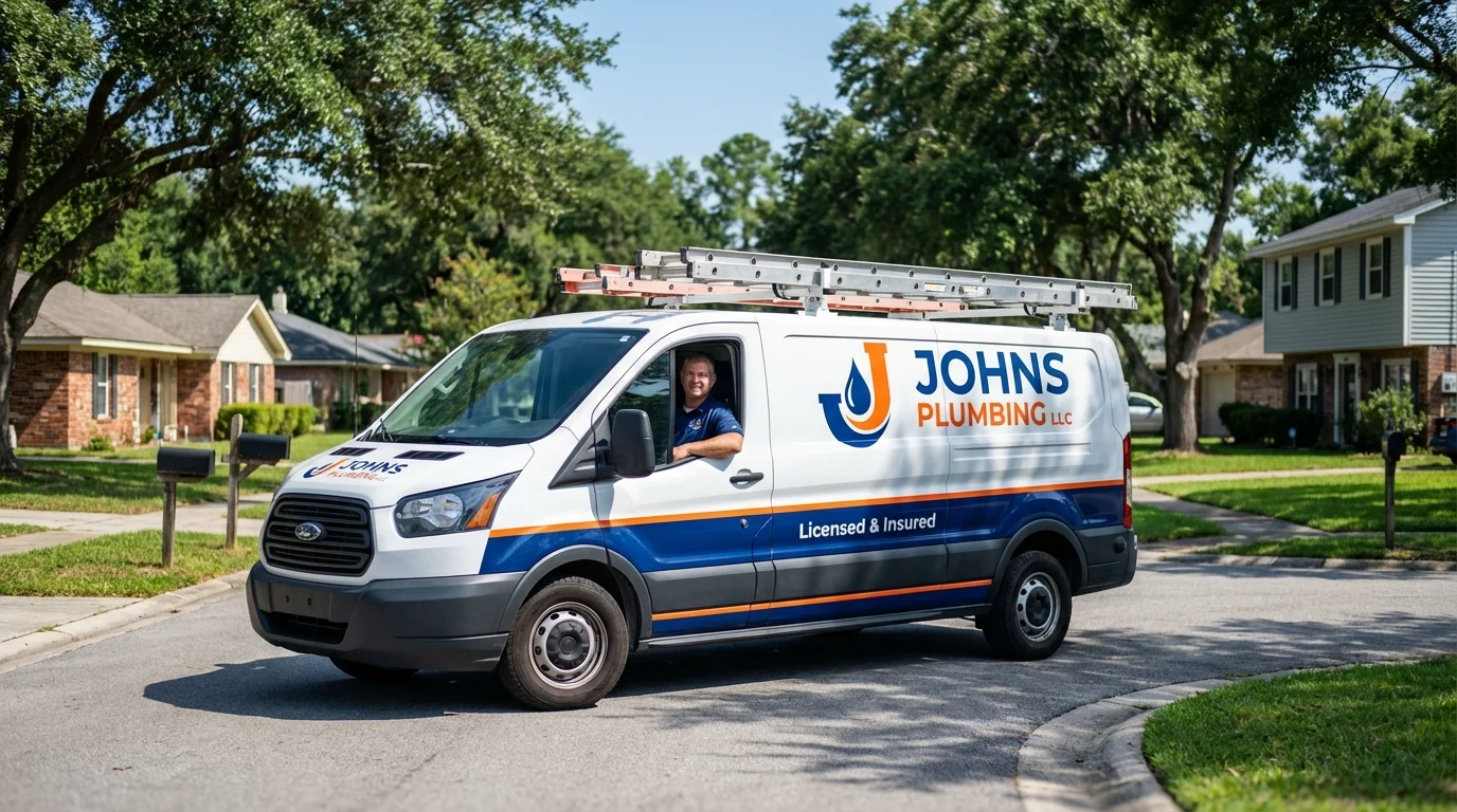 Johns Plumbing LLC service van in Woodside, NY