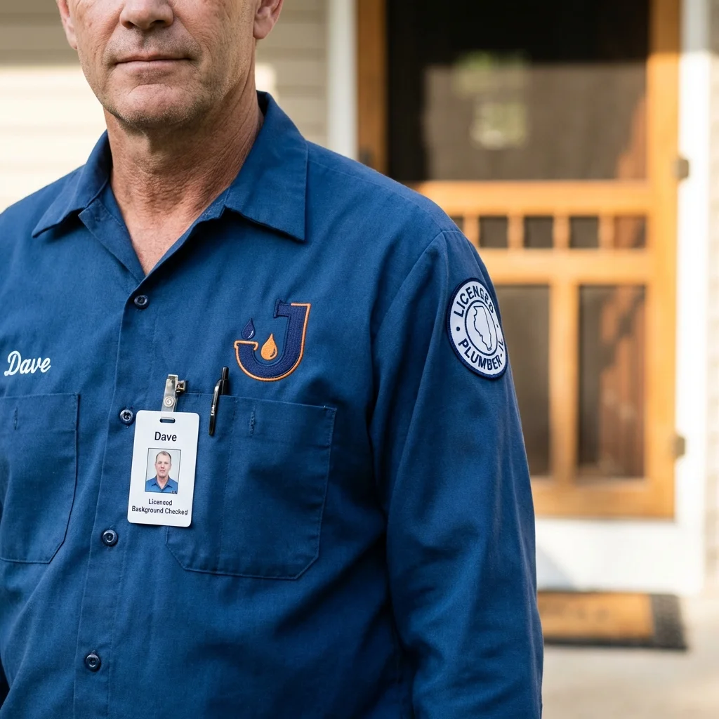 Licensed plumber showing ID badge in Woodside, NY