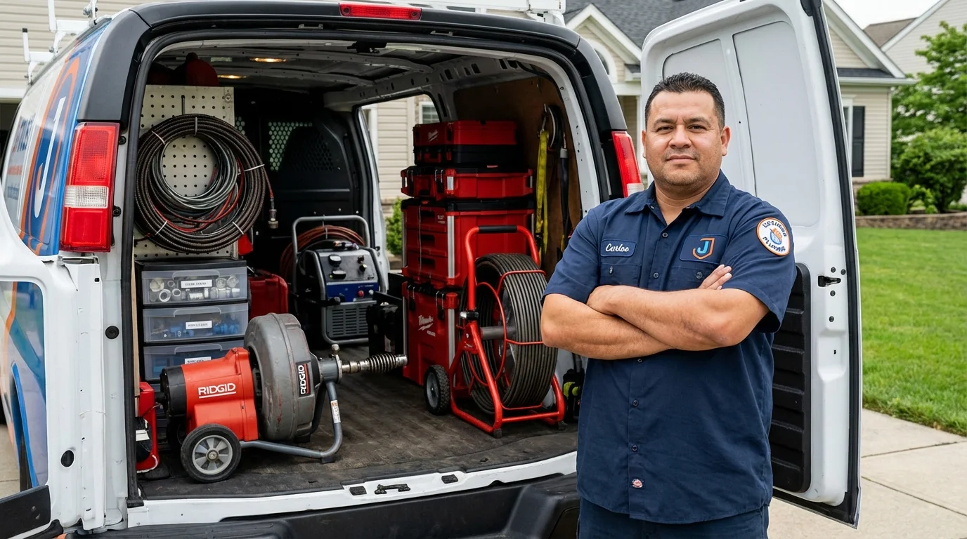 Professional drain cleaning equipment and Johns Plumbing LLC plumber in Woodside