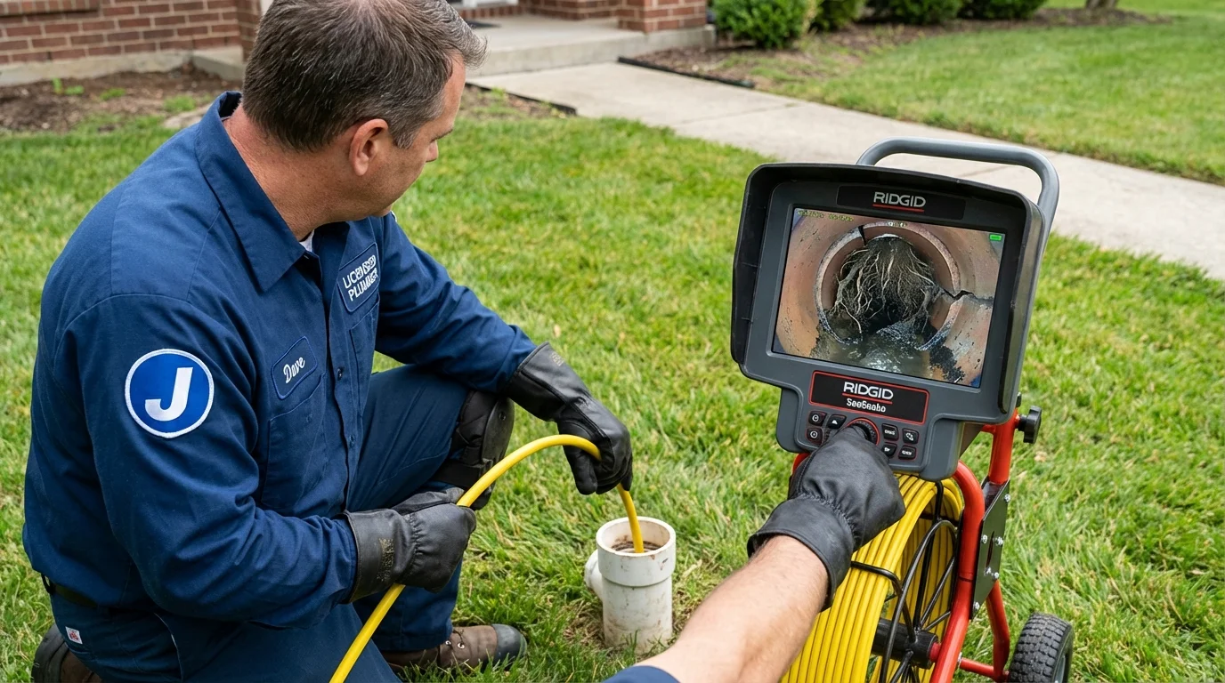 Sewer camera inspection being performed by Johns Plumbing LLC in Woodside