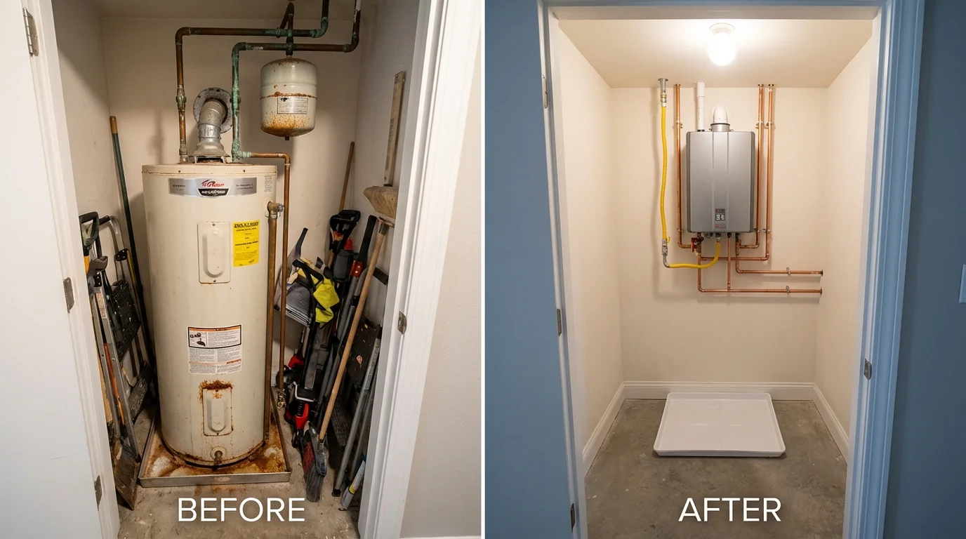 Tank water heater versus wall-mounted tankless unit comparison for Woodside, NY homeowners