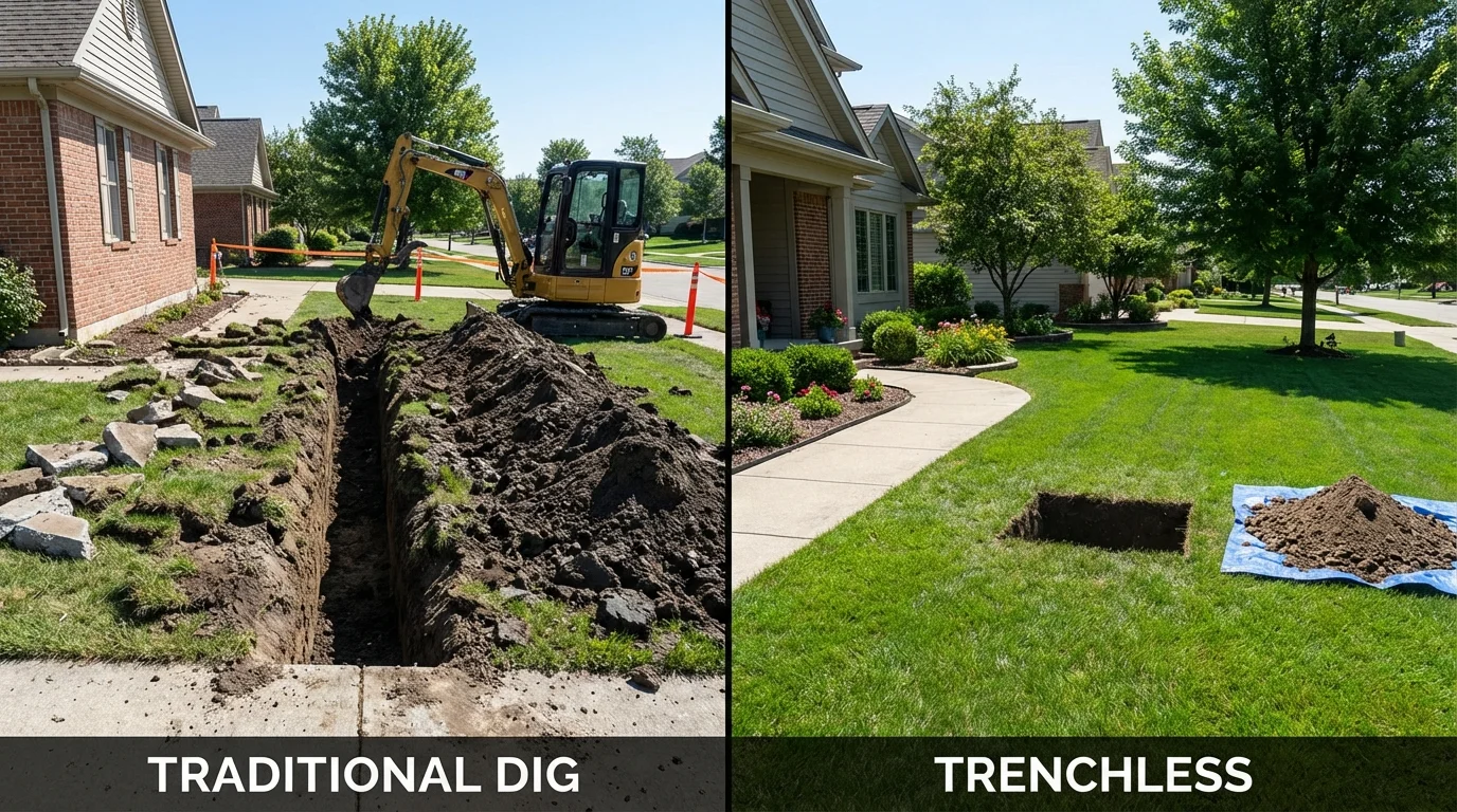Trenchless sewer repair with minimal yard damage versus traditional excavation in Woodside, NY